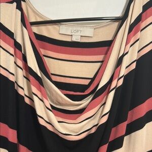 LOFT Striped Cowl Neck Top in Black, Pink, and Cream